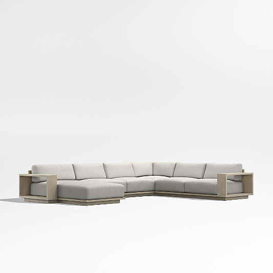 Mallorca 4-Piece Left-Arm Chaise U-Shaped Wood Outdoor Sectional Sofa with Cast Silver Sunbrella ® Cushions