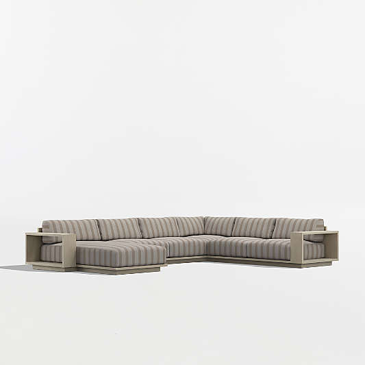 Mallorca 4-Piece Left-Arm Chaise U-Shaped Wood Outdoor Sectional Sofa with Canvas Range Dune Stripe Sunbrella ® Cushions