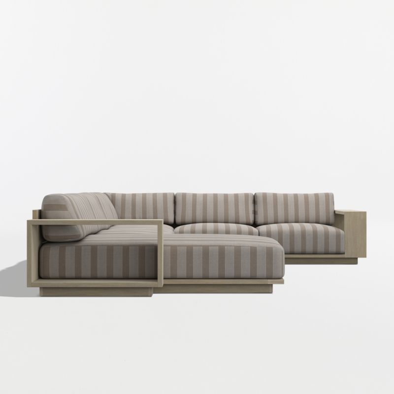 Mallorca Wood 4-Piece Left-Arm Chaise U-Shaped Outdoor Sectional Sofa with Range Dune Stripe Sunbrella ® Cushions - image 9 of 11