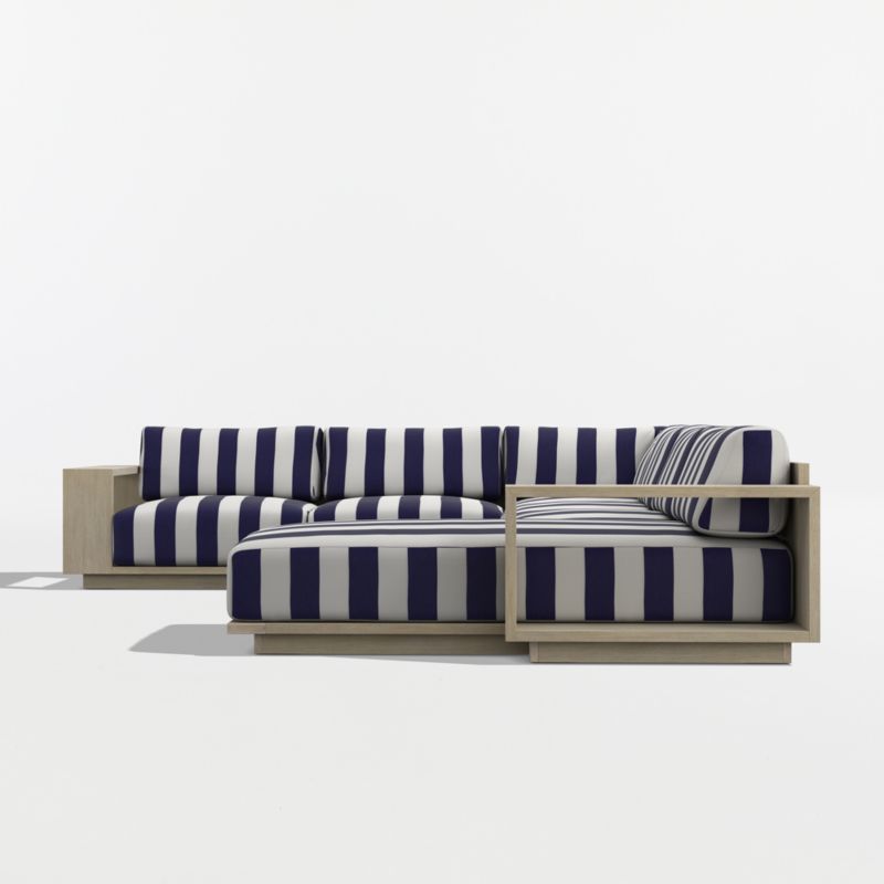 Mallorca Wood 4-Piece Right-Arm Chaise U-Shaped Outdoor Sectional Sofa with Navy and White Cabana Stripe Sunbrella ® Cushions - image 9 of 12