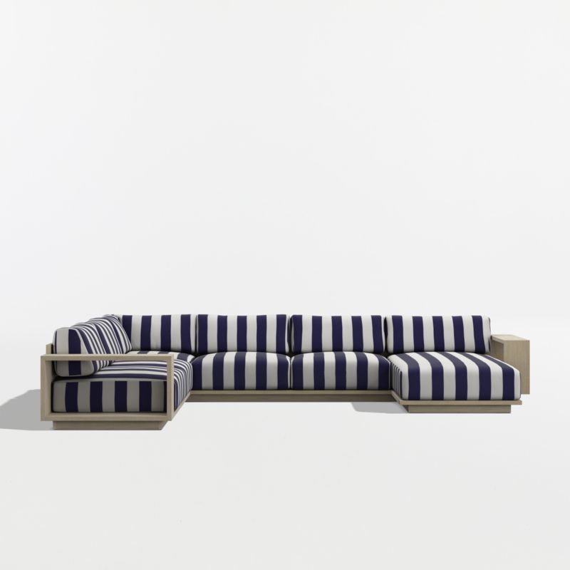 Mallorca Wood 4-Piece Right-Arm Chaise U-Shaped Outdoor Sectional Sofa with Navy and White Cabana Stripe Sunbrella ® Cushions - image 8 of 12