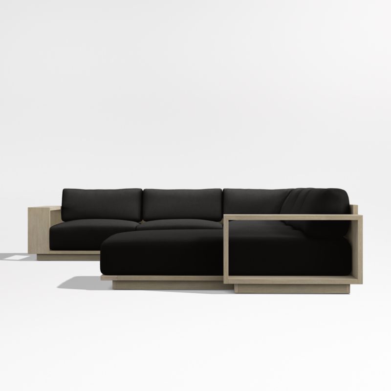 Mallorca Wood 4-Piece Right-Arm Chaise U-Shaped Outdoor Sectional Sofa with Canvas Black Sunbrella ® Cushions - image 9 of 12