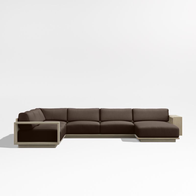 Mallorca Wood 4-Piece Right-Arm Chaise U-Shaped Outdoor Sectional Sofa with Canvas Java Sunbrella ® Cushions - image 8 of 12