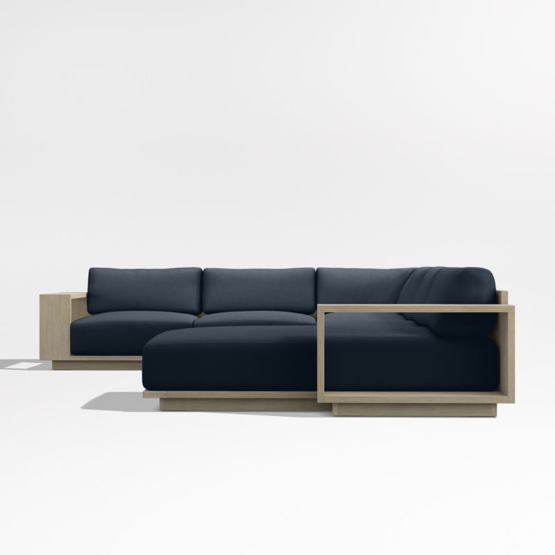 Mallorca Wood 4-Piece Right-Arm Chaise U-Shaped Outdoor Sectional Sofa with Canvas Navy Sunbrella ® Cushions - image 9 of 12