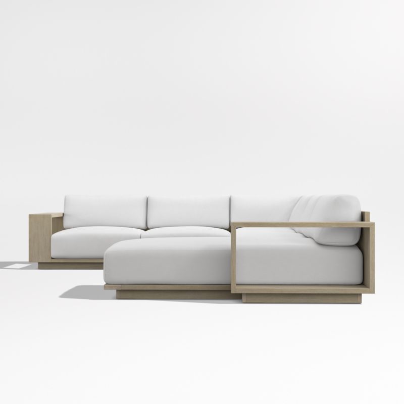 Mallorca Wood 4-Piece Right-Arm Chaise U-Shaped Outdoor Sectional Sofa with Canvas White Sunbrella ® Cushions - image 9 of 12