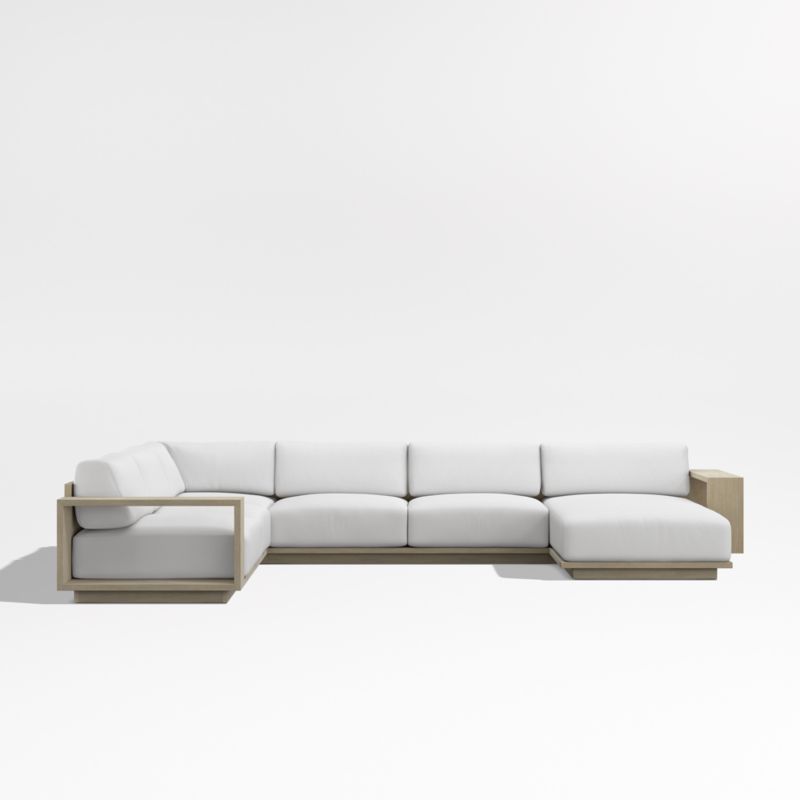 Mallorca Wood 4-Piece Right-Arm Chaise U-Shaped Outdoor Sectional Sofa with Canvas White Sunbrella ® Cushions - image 8 of 12
