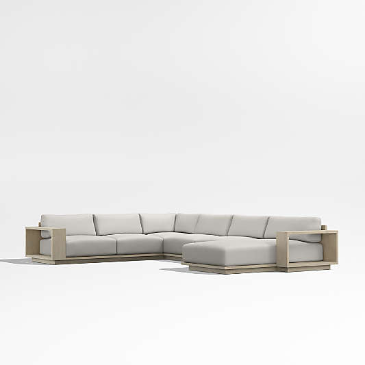 Mallorca 4-Piece Right-Arm Chaise U-Shaped Wood Outdoor Sectional Sofa with Cast Silver Sunbrella ® Cushions