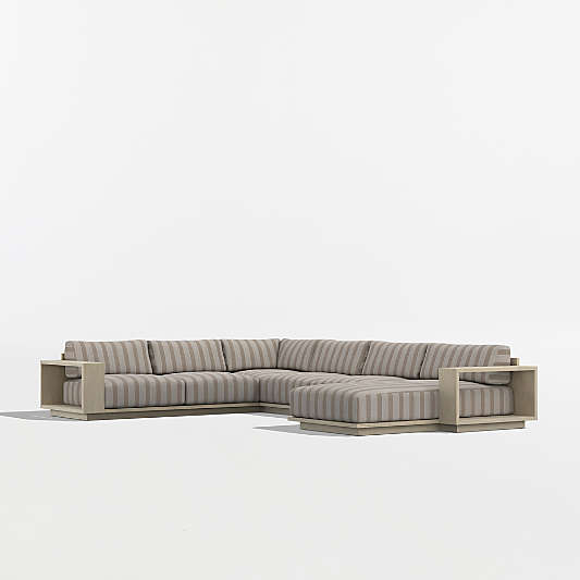 Mallorca 4-Piece Right-Arm Chaise U-Shaped Wood Outdoor Sectional Sofa with Canvas Range Dune Stripe Sunbrella ® Cushions