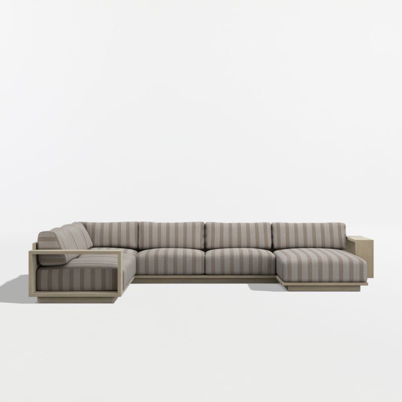 Mallorca Wood 4-Piece Right-Arm Chaise U-Shaped Outdoor Sectional Sofa with Range Dune Stripe Sunbrella ® Cushions - image 8 of 11