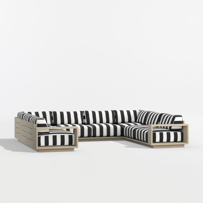 Mallorca Wood 5-Piece U-Shaped Outdoor Sectional Sofa with Black and White Cabana Stripe Sunbrella ® Cushions - image 6 of 10