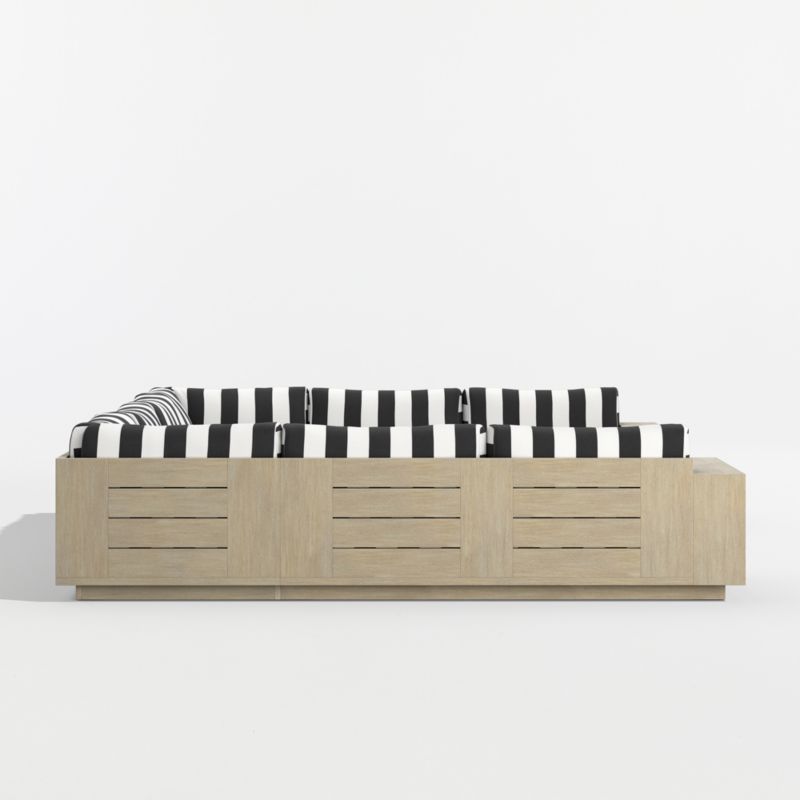 Mallorca Wood 5-Piece U-Shaped Outdoor Sectional Sofa with Black and White Cabana Stripe Sunbrella ® Cushions - image 7 of 10