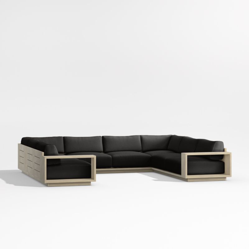 Mallorca Wood 5-Piece U-Shaped Outdoor Sectional Sofa with Canvas Black Sunbrella ® Cushions - image 8 of 12