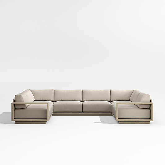 Mallorca Wood 5-Piece U-Shaped Outdoor Sectional Sofa with Canvas Flax Sunbrella ® Cushions