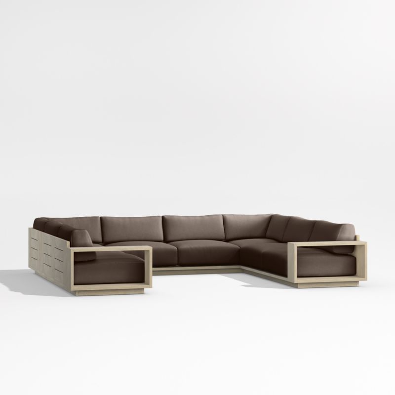 Mallorca Wood 5-Piece U-Shaped Outdoor Sectional Sofa with Canvas Java Sunbrella ® Cushions - image 8 of 12