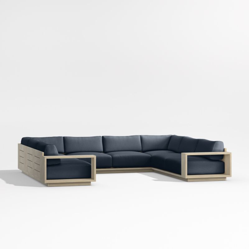 Mallorca Wood 5-Piece U-Shaped Outdoor Sectional Sofa with Canvas Navy Sunbrella ® Cushions - image 8 of 12