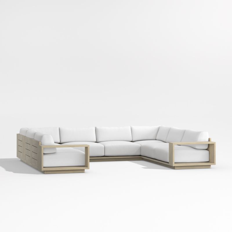 Mallorca Wood 5-Piece U-Shaped Outdoor Sectional Sofa with Canvas White Sunbrella ® Cushions - image 8 of 12