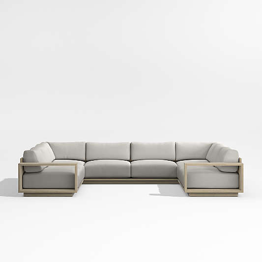 Mallorca 5-Piece U-Shaped Wood Outdoor Sectional Sofa with Cast Silver Sunbrella ® Cushions