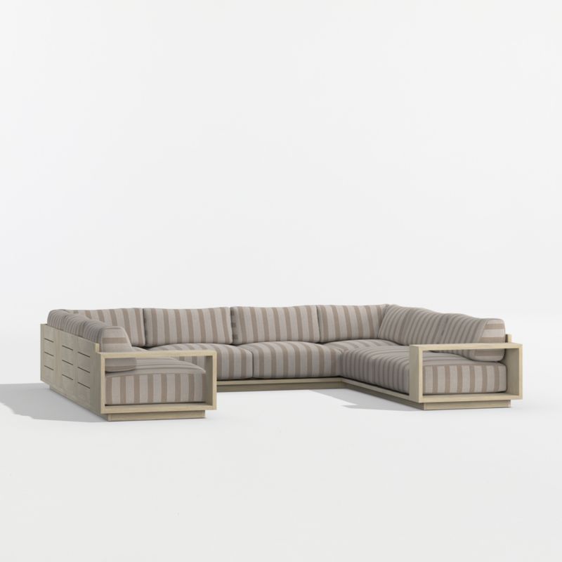 Mallorca Wood 5-Piece U-Shaped Outdoor Sectional Sofa with Range Dune Stripe Sunbrella ® Cushions - image 8 of 11