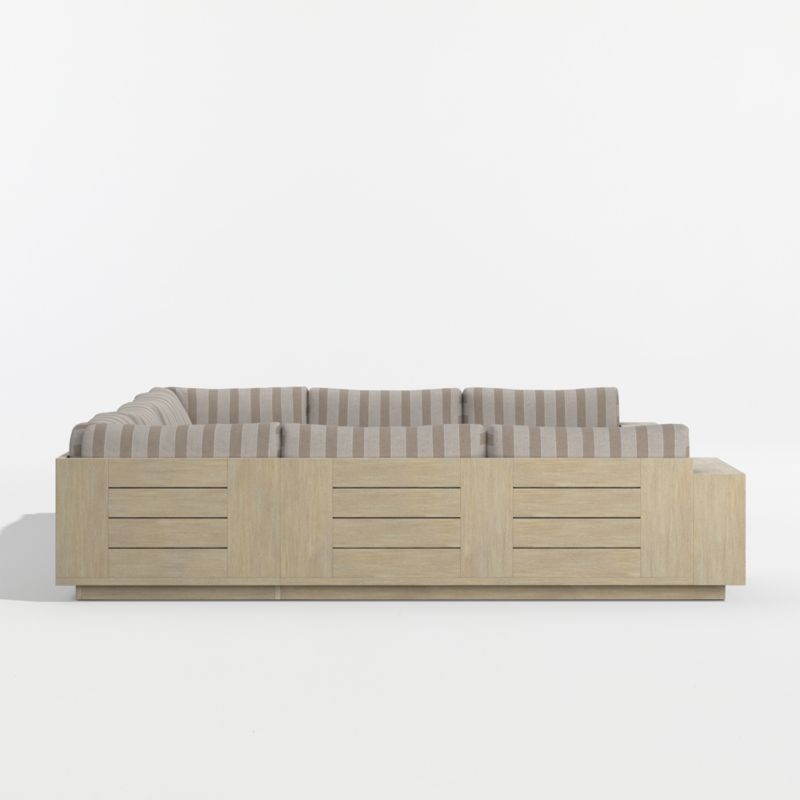 Mallorca Wood 5-Piece U-Shaped Outdoor Sectional Sofa with Range Dune Stripe Sunbrella ® Cushions - image 9 of 11