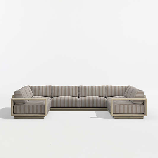 Mallorca 5-Piece U-Shaped Wood Outdoor Sectional Sofa with Canvas Range Dune Stripe Sunbrella ® Cushions