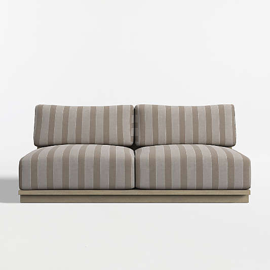 Mallorca 68" Wood Armless Outdoor Sofa with Range Dune Stripe Sunbrella ® Cushions