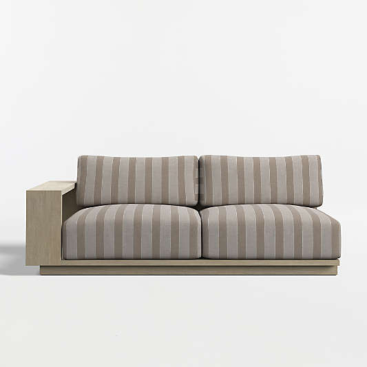 Mallorca 76" Wood Left-Arm Outdoor Sofa with Range Dune Stripe Sunbrella ® Cushions