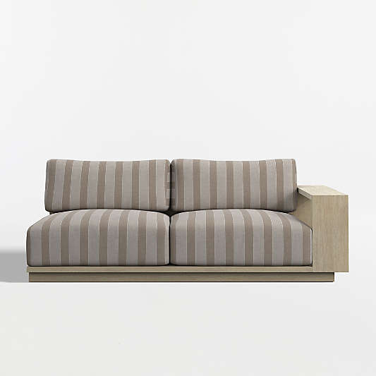 Mallorca 76" Wood Right-Arm Outdoor Sofa with Range Dune Stripe Sunbrella ® Cushions