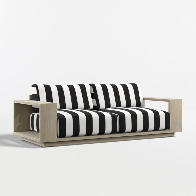 Mallorca 85" Wood Outdoor Sofa with Black and White Cabana Stripe Sunbrella ® Cushions - image 7 of 11