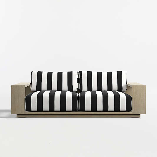 Mallorca 85" Wood Outdoor Sofa with Canvas Black and White Cabana Stripe Sunbrella ® Cushions