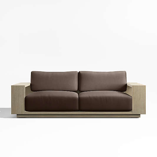 Mallorca 85" Wood Outdoor Sofa with Canvas Java Sunbrella ® Cushions