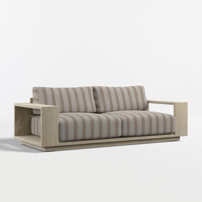 Mallorca 85" Wood Outdoor Sofa with Range Dune Stripe Sunbrella ® Cushions - image 8 of 11
