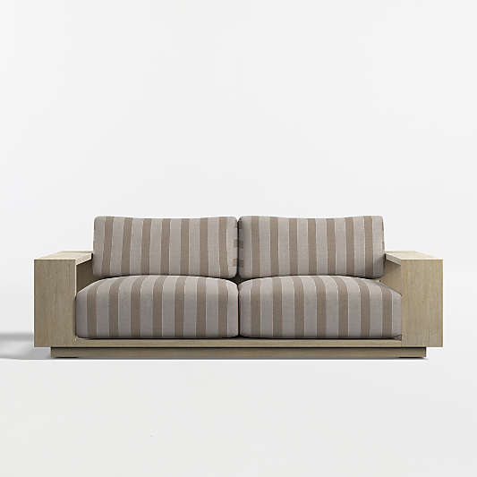 Mallorca 85" Wood Outdoor Sofa with Canvas Range Dune Stripe Sunbrella ® Cushions