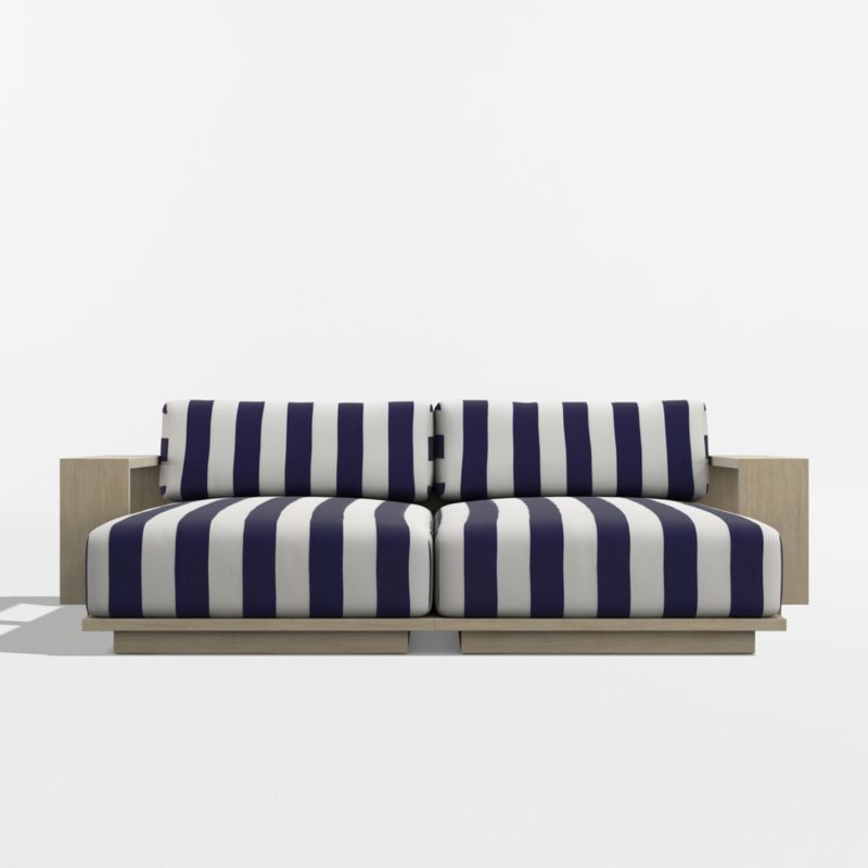 Mallorca 86" Wood Double-Chaise Outdoor Daybed with Navy and White Cabana Stripe Sunbrella ® Cushions - image 7 of 10