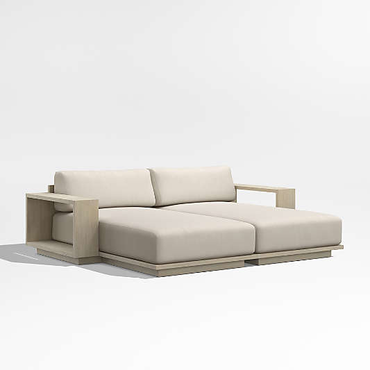Mallorca 86" Wood Double-Chaise Outdoor Daybed with Canvas Flax Sunbrella ® Cushions