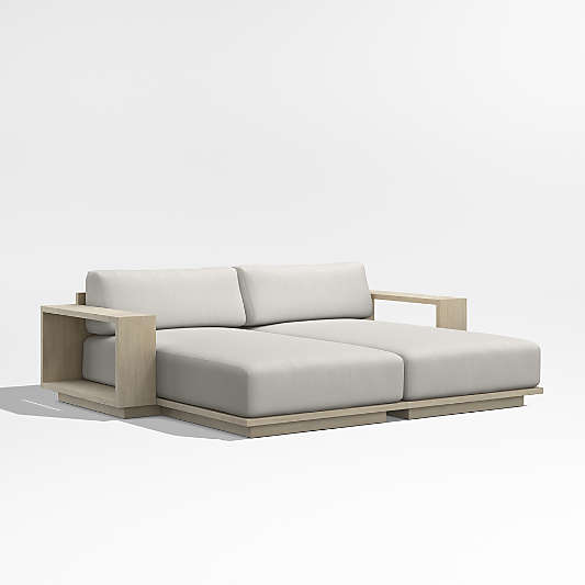 Mallorca 86" Double-Chaise Wood Outdoor Daybed with Cast Silver Sunbrella ® Cushions