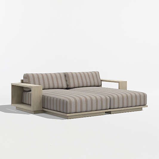 Mallorca 86" Double-Chaise Wood Outdoor Daybed with Canvas Range Dune Stripe Sunbrella ® Cushions