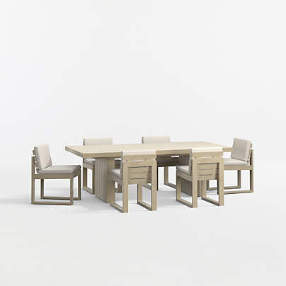 Mallorca 92"-114" Solid Wood Outdoor Extension Dining Table and Chair Set with Ivory Cushions