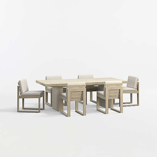Mallorca 92"-114" Solid Wood Outdoor Extension Dining Table and Chair Set with Ivory Cushions