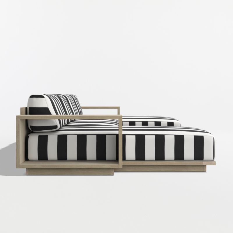 Mallorca Wood Double-Chaise Outdoor Sectional Sofa with Black and White Cabana Stripe Sunbrella ® Cushions - image 7 of 9