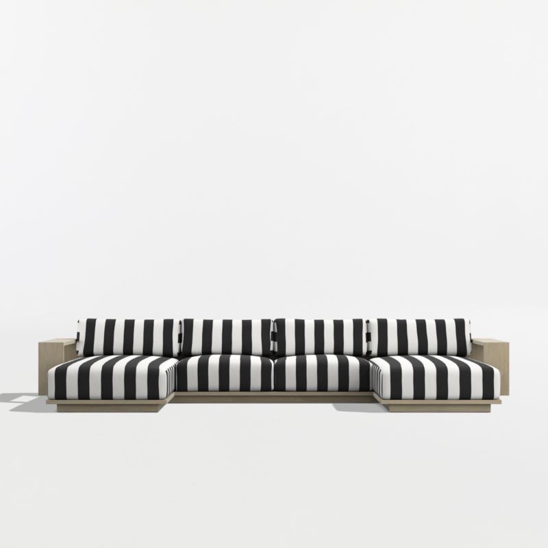Mallorca Wood Double-Chaise Outdoor Sectional Sofa with Black and White Cabana Stripe Sunbrella ® Cushions - image 6 of 9
