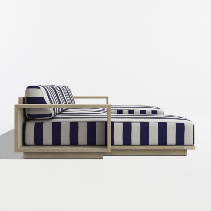 Mallorca Wood Double-Chaise Outdoor Sectional Sofa with Navy and White Cabana Stripe Sunbrella ® Cushions - image 9 of 11