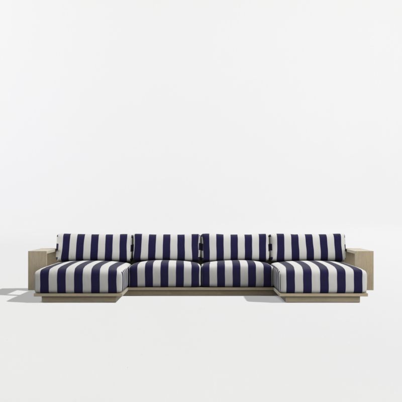 Mallorca Wood Double-Chaise Outdoor Sectional Sofa with Navy and White Cabana Stripe Sunbrella ® Cushions - image 8 of 11