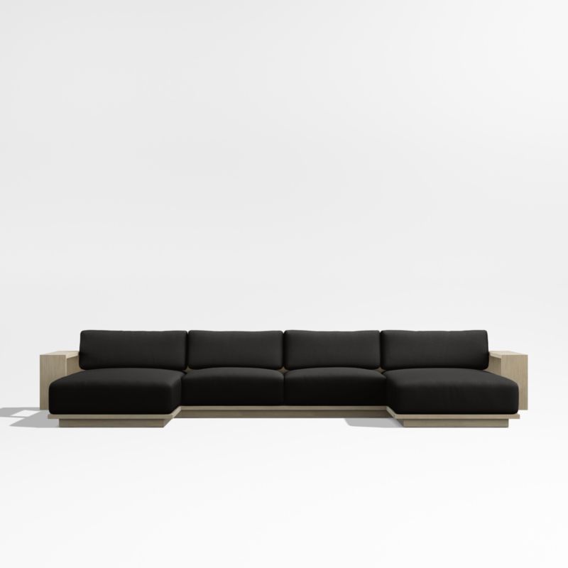 Mallorca Wood Double-Chaise Outdoor Sectional Sofa with Canvas Black Sunbrella ® Cushions - image 8 of 11