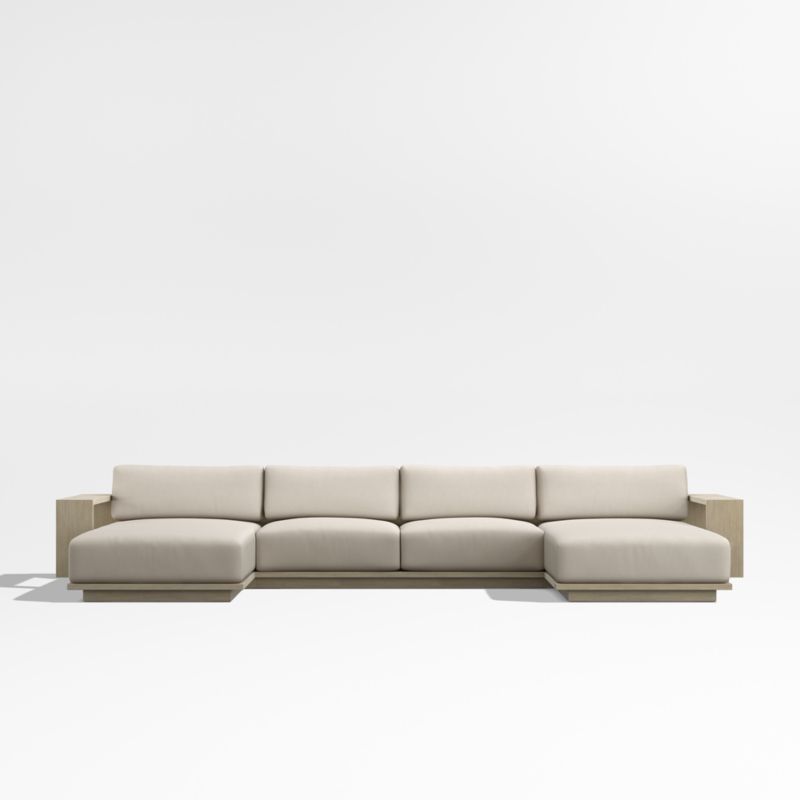 Mallorca Wood Double-Chaise Outdoor Sectional Sofa with Canvas Flax Sunbrella ® Cushions - image 8 of 11