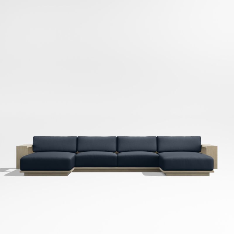 Mallorca Wood Double-Chaise Outdoor Sectional Sofa with Canvas Navy Sunbrella ® Cushions - image 8 of 11