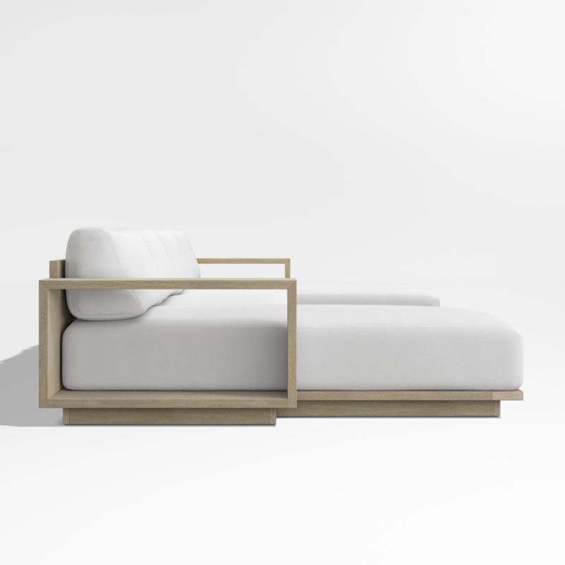 Mallorca Wood Double-Chaise Outdoor Sectional Sofa with Canvas White Sunbrella ® Cushions - image 9 of 11