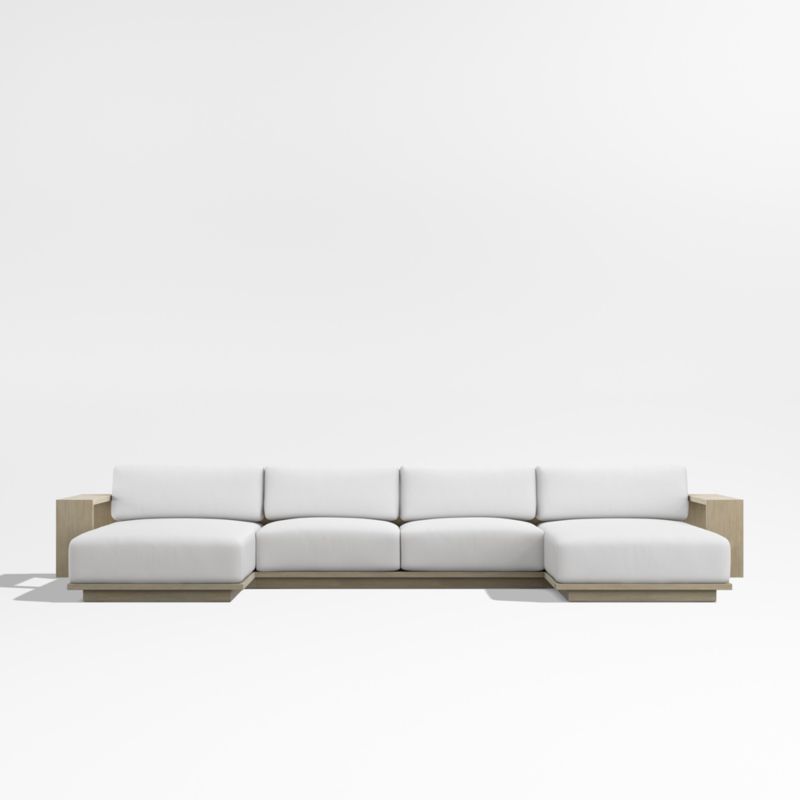 Mallorca Wood Double-Chaise Outdoor Sectional Sofa with Canvas White Sunbrella ® Cushions - image 8 of 11