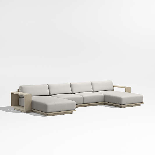 Mallorca Double-Chaise Wood Outdoor Sectional Sofa with Cast Silver Sunbrella ® Cushions