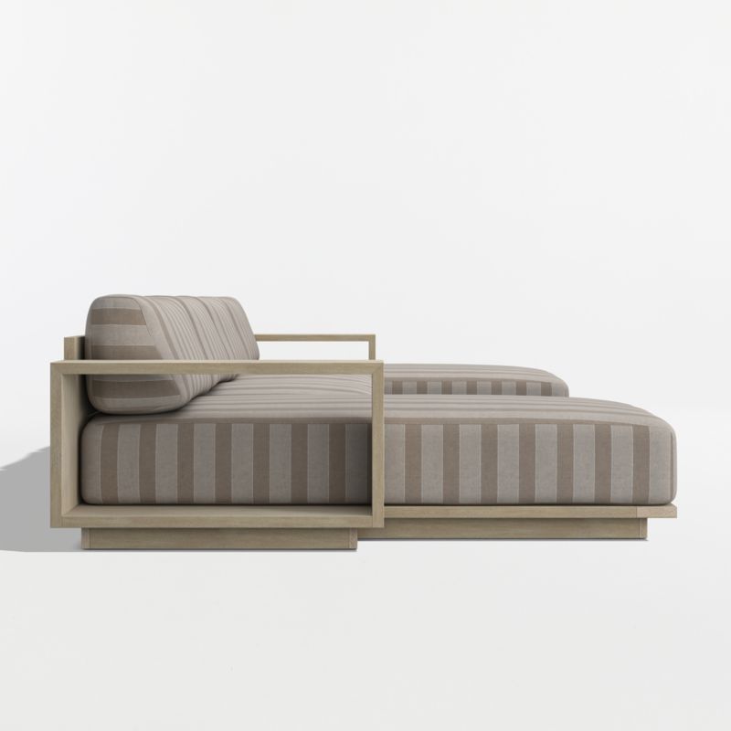 Mallorca Wood Double-Chaise Outdoor Sectional Sofa with Range Dune Stripe Sunbrella ® Cushions - image 9 of 11