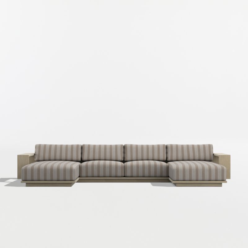 Mallorca Wood Double-Chaise Outdoor Sectional Sofa with Range Dune Stripe Sunbrella ® Cushions - image 8 of 11